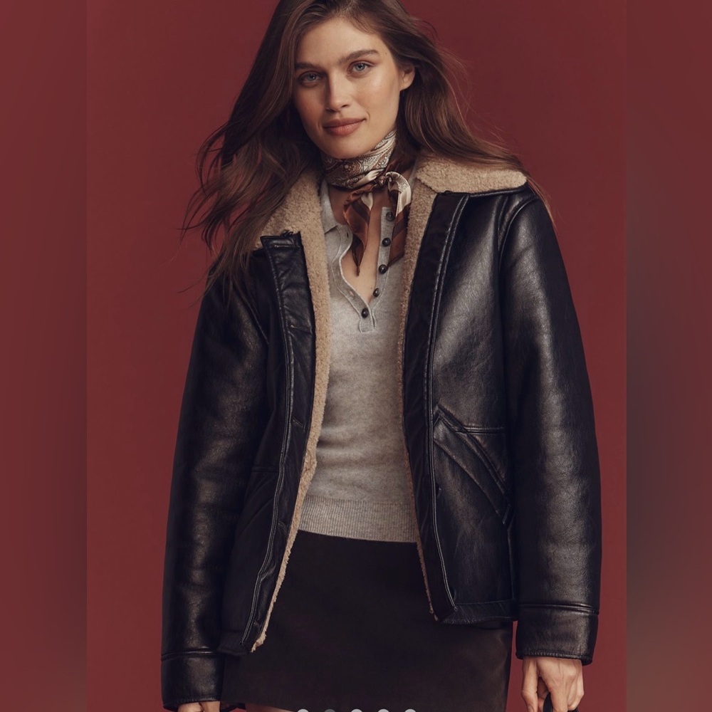 NWT Anthropologie Maeve Faux-Shearling Sherpa Jacket - brown - large